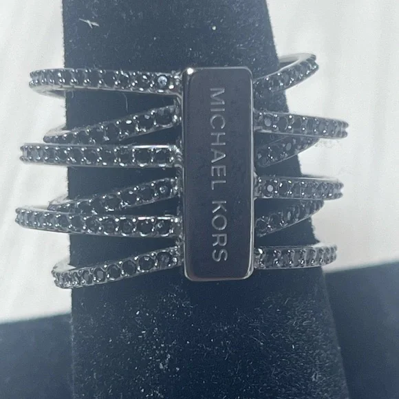 Michael Kors Gunmetal Black Pave Criss Cross Ring - Picture 2 of 3